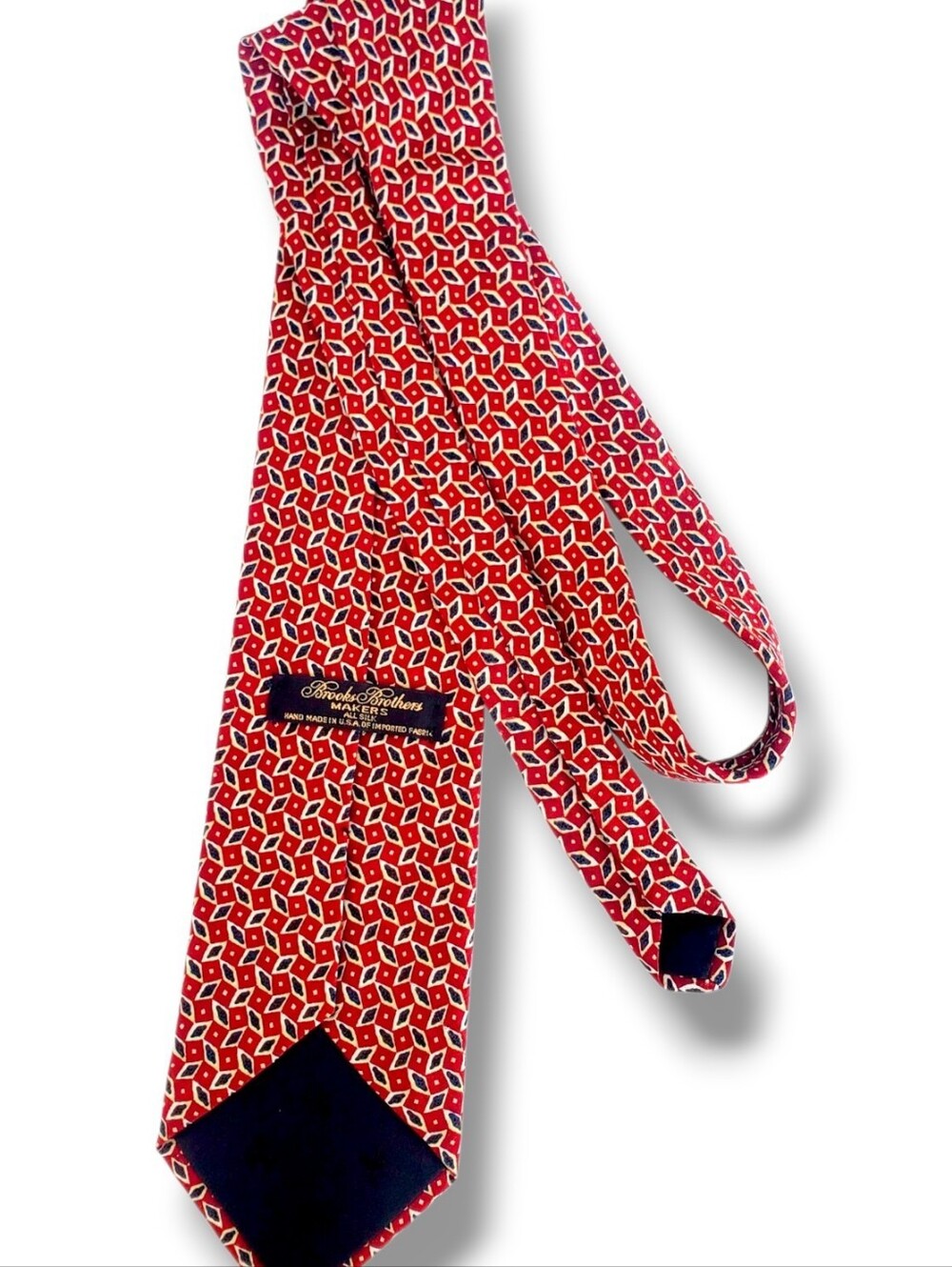 Brooks Brothers Necktie Red Blue Geometric Silk Neck Tie 60x3.25"